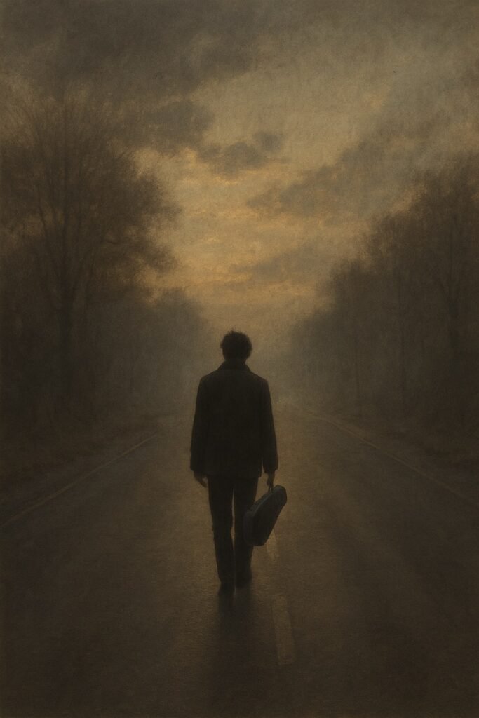 A lone violinist walking down a misty road — choosing between being a leader or a follower